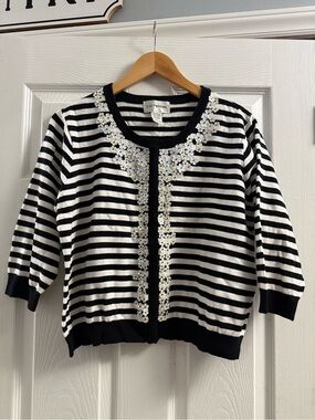 C.D. Petites Striped Sweater With Floral Embellishments Size PXL